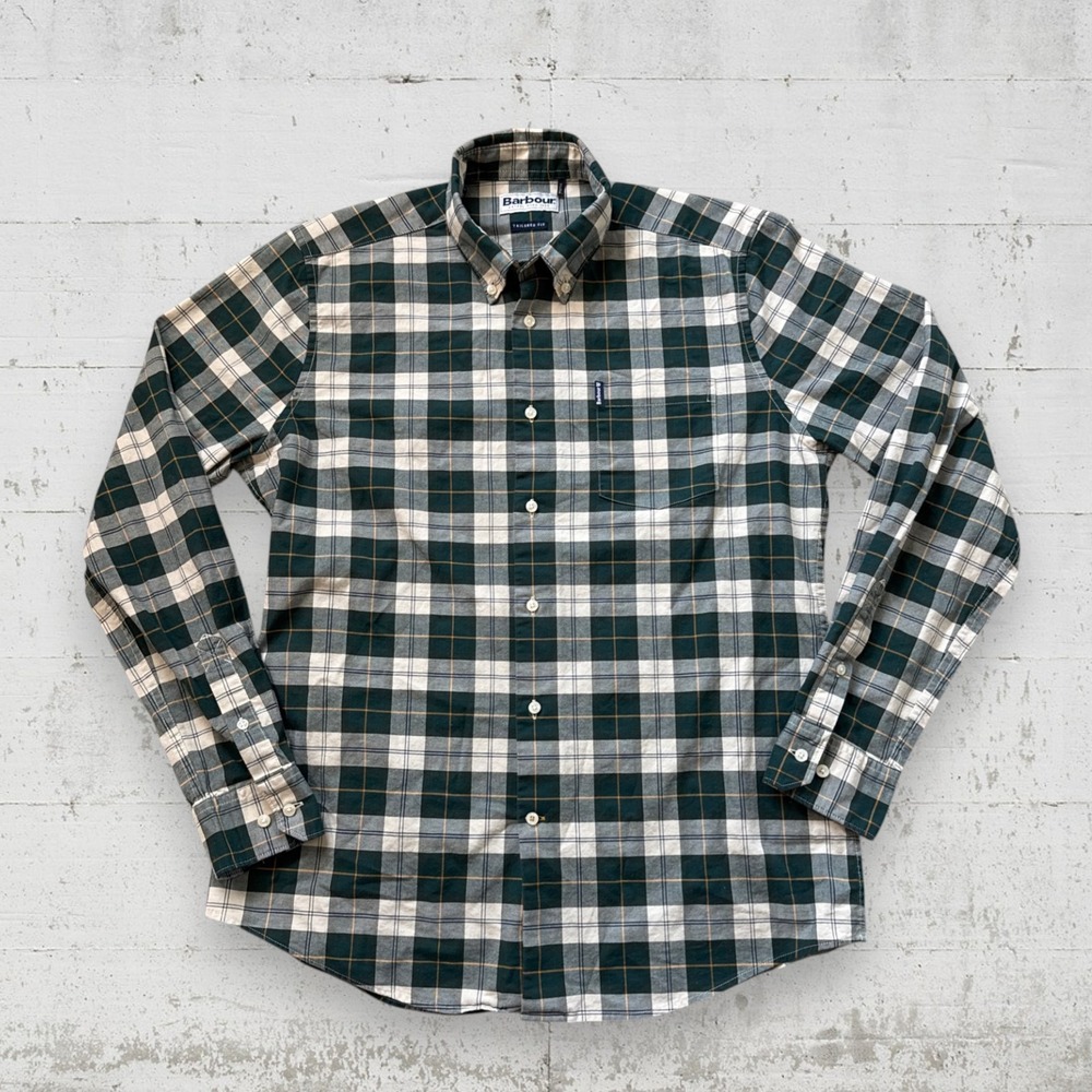 Barbour Tartan 6 Tailored Shirt Plaid Checkered Button Mens S Green